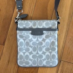 Gray/silver Coach fabric crossbody